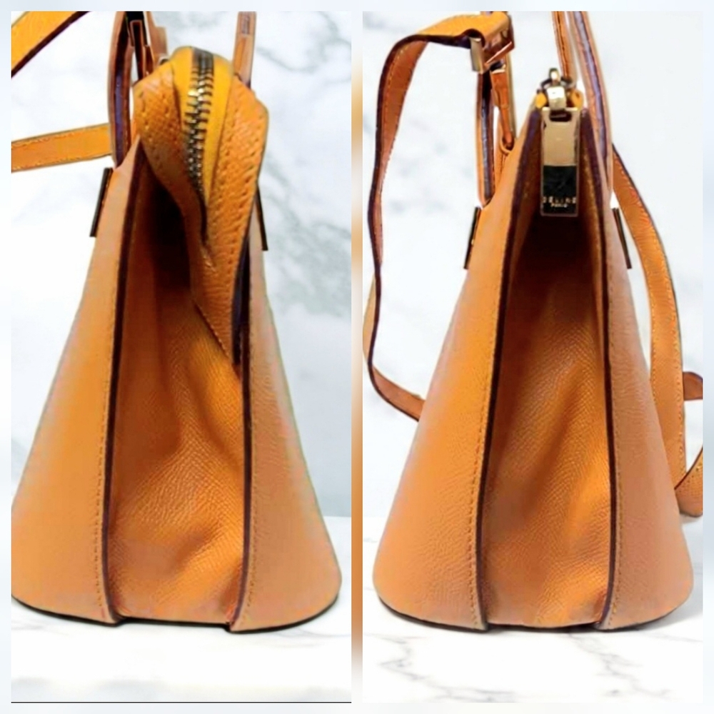 💛 CÉLINE EUC Mustard Leather Tote Crossbody Small Shoulder Bag Gold HW - Picture 9 of 17